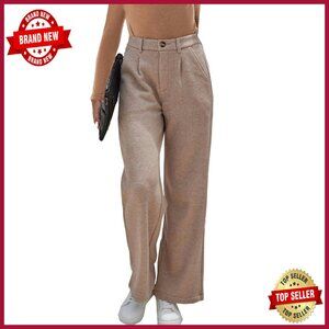Fleece Lined Wide Leg Work Pants High Waisted Winter Warm Slacks